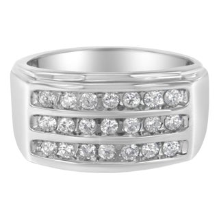 14K White Gold Men's Diamond Channel Set Band Ring (1 cttw, H-I Color, SI2-I1 Clarity) Size 10 For Sale