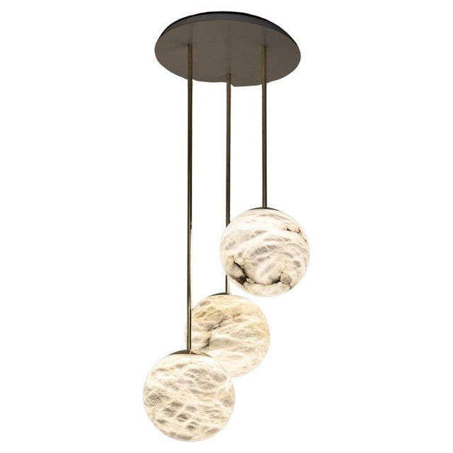 Moon Pendant Lamps by United Alabaster, Set of 3 For Sale - Image 15 of 15