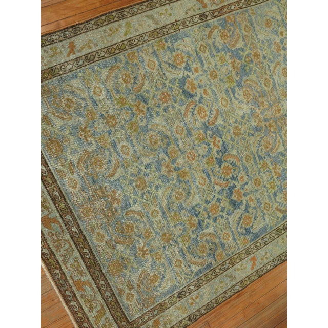 Persian Early 20th Century Powder Blue Malayer, 4'3'' X 6'8'' For Sale - Image 3 of 7