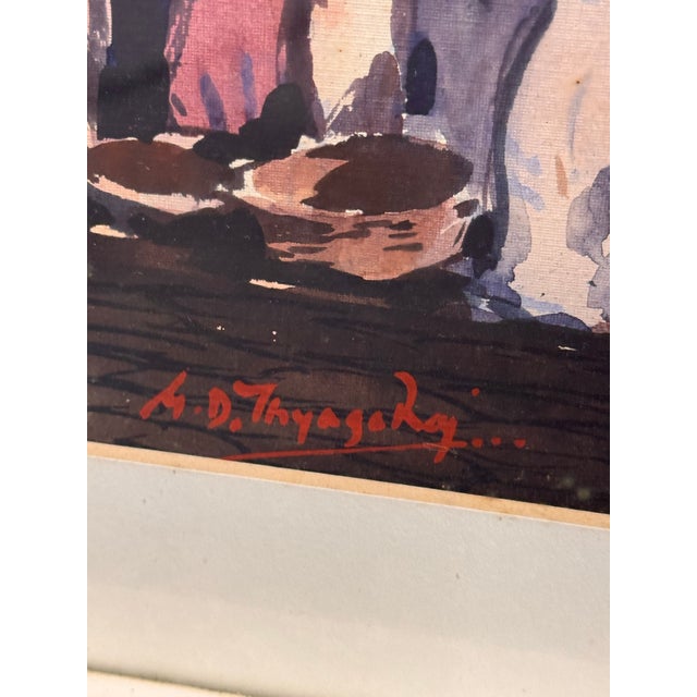 Black G. D. Thyaga Raj Market Scene, Agra Original Painting, Circa 1968 For Sale - Image 8 of 12