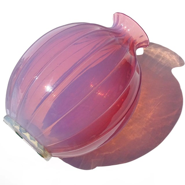 Glass Vintage Murano Barovier Toso Pink Opalescent Italian Art Glass Paneled Surface Decorative Flower Vase For Sale - Image 7 of 10