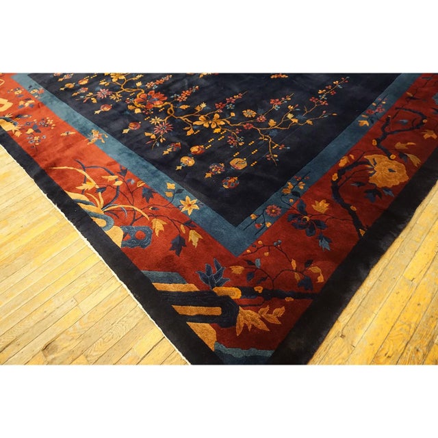 1920s Vibrant Burst of Floral Antique Floral Vase Chinese Modern Art Deco Rug For Sale - Image 4 of 9