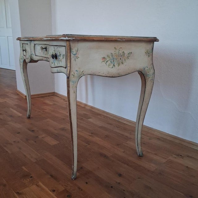Louis XV Style Hand-Painted Lady's Writing Desk in Beech, France, 1930s For Sale - Image 4 of 18
