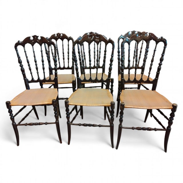 Wood Cherrywood Chiavarine Chairs attributed to Giuseppe Gaetano Descalzi, 1920s, Set of 6 For Sale - Image 7 of 18