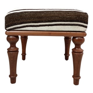 Handmade Kilim Rug Upholstered Footstool For Sale