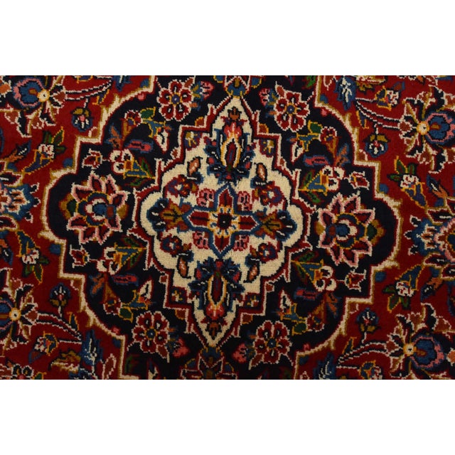 Kashan Rug 4’7” X 7’1” Red Wool Vintage Traditional Hand-Knotted Carpet For Sale - Image 4 of 13