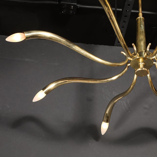 Mid-Century Polished Brass 8-Arm Sculptural Chandelier by Oscar Torlasco For Sale - Image 10 of 17
