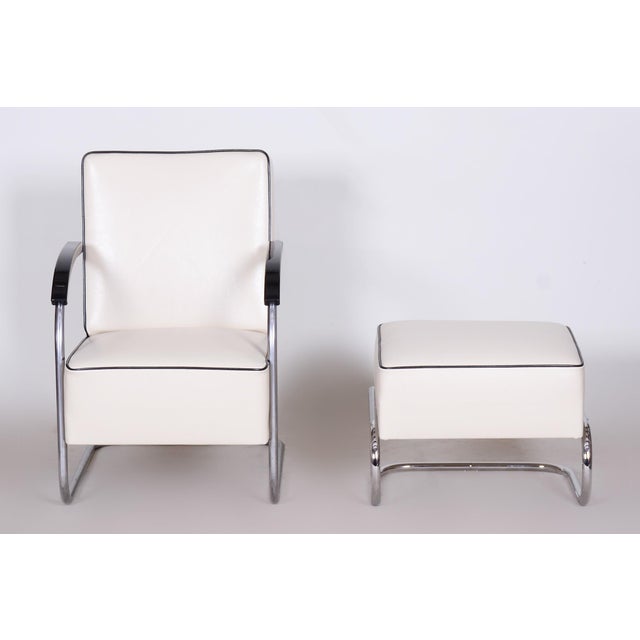 1930s Set of Bauhaus Armchair and Ottoman in Chrome from Mücke-MelderCzech, 1930s For Sale - Image 5 of 14
