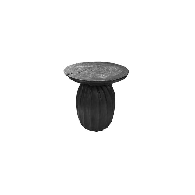 This wonderfully sculptural round side table features a ribbed pattern along its sides. The table's neutral pigment makes...