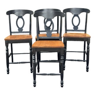 Napoleon Style Distressed Black Painted Barstools - Set of 4 For Sale