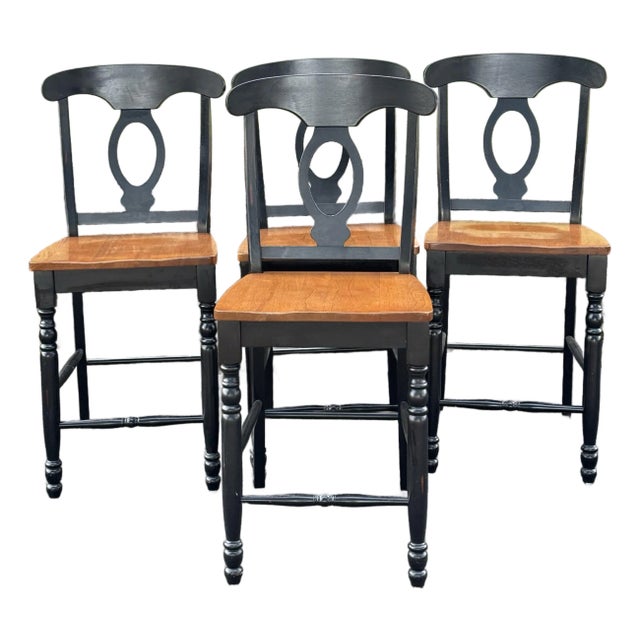 Napoleon Style Distressed Black Painted Barstools - Set of 4 For Sale