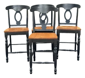 Napoleon Style Distressed Black Painted Barstools - Set of 4