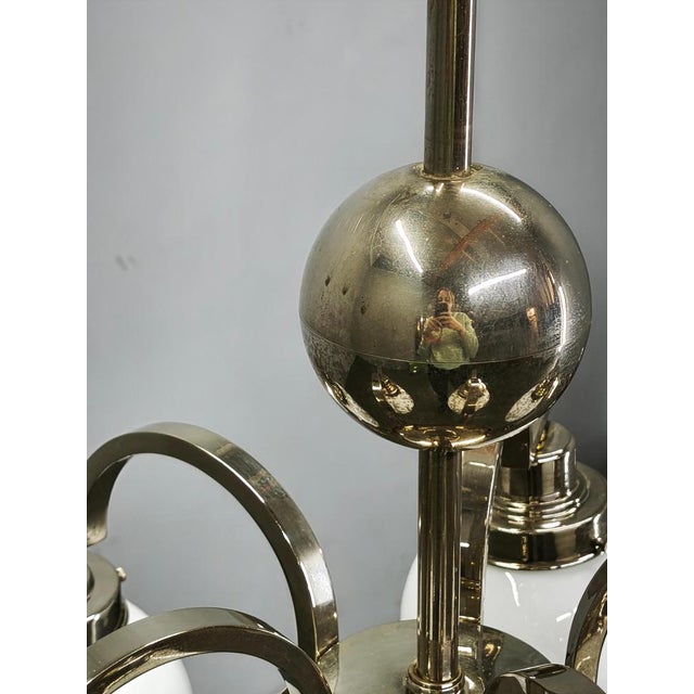 Art Deco Chrome 5-Light Chandelier, Former Czechoslovakia, 1930s For Sale - Image 10 of 14