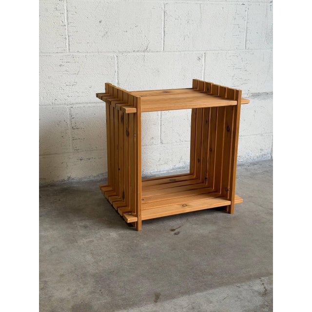 Brown Pine Slatted Open Cube Storage Side Table Swedish Mid-Century Modern 1970s For Sale - Image 8 of 12