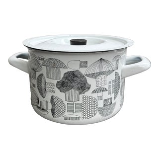 1960s Kaj Franck Finel Arabia Finland Enamel Pot Mushrooms Esteri Tomula Danish Modern For Sale