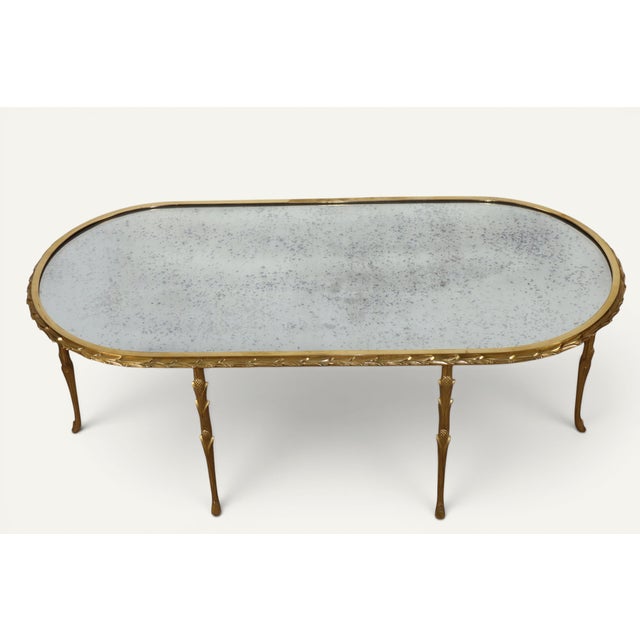 Metal Coffee Table in Gilt Bronze and Aged Mirror from Baguès, 1950s For Sale - Image 7 of 18