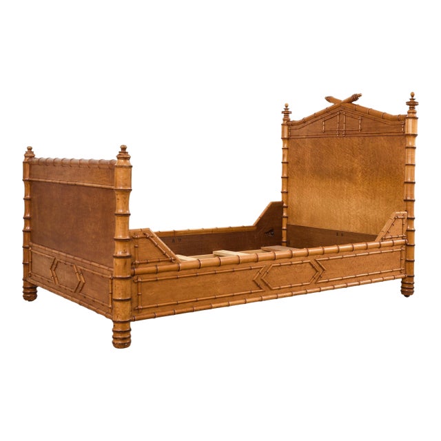 19th Century English Aesthetic Movement Faux Bamboo Maple Bed For Sale