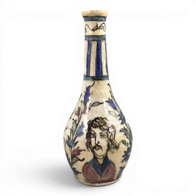 Large Qajar Stonepaste Bottle Vase with Portrait Decoration, 1850 For Sale - Image 10 of 10
