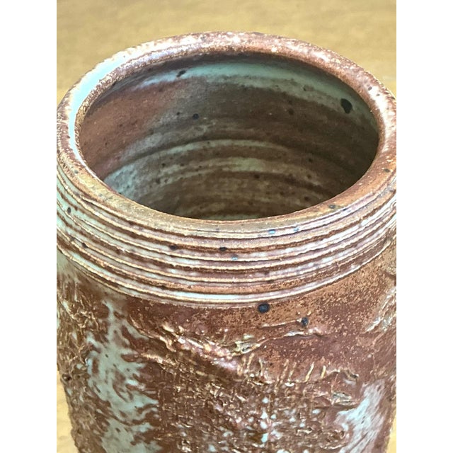 Mid-Century Modern Vintage Brown Textured Studio Pottery Vase For Sale - Image 3 of 12