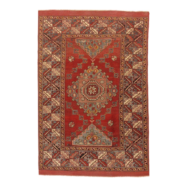 Vintage Red Turkish Oushak Area Rug 5'5 X 8'2 For Sale