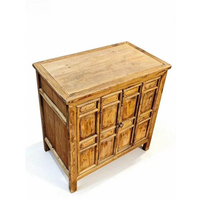 Chinese Ming-Style 4 Panel Elm Cabinet For Sale - Image 3 of 5