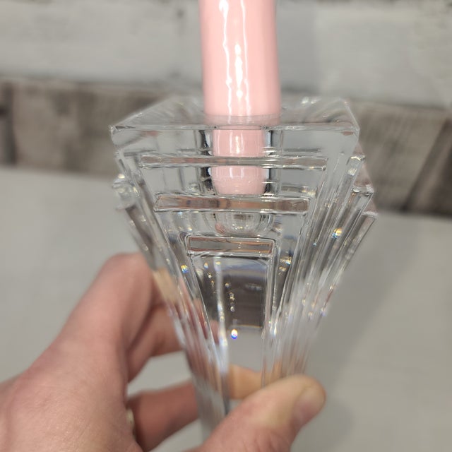 Glass Vintage 1980s Mikasa Attributed Crystal City Lights Art Deco Candle Holder Pair For Sale - Image 7 of 18