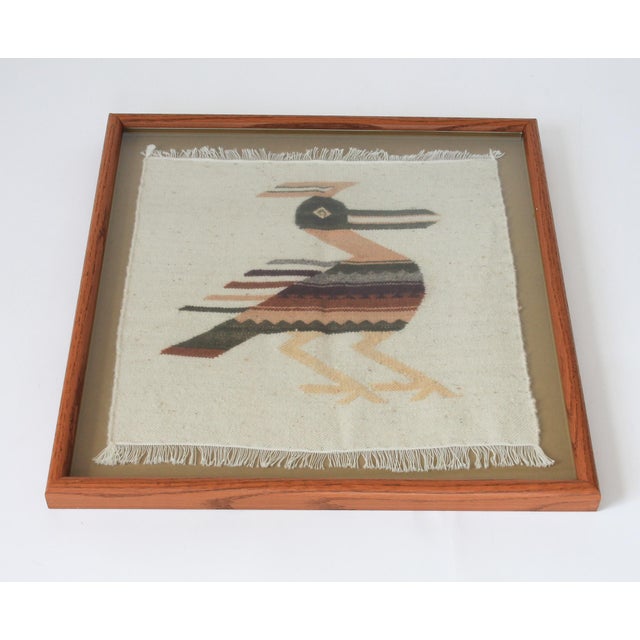 Mexican Vintage Framed Handwoven Bird Tapestry For Sale - Image 3 of 9