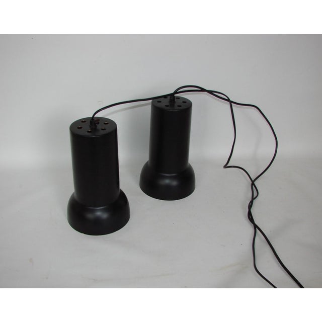 Modern Vintage Modernist Black and Brass Pendant Lights, 1980s, Set of 2 For Sale - Image 3 of 6