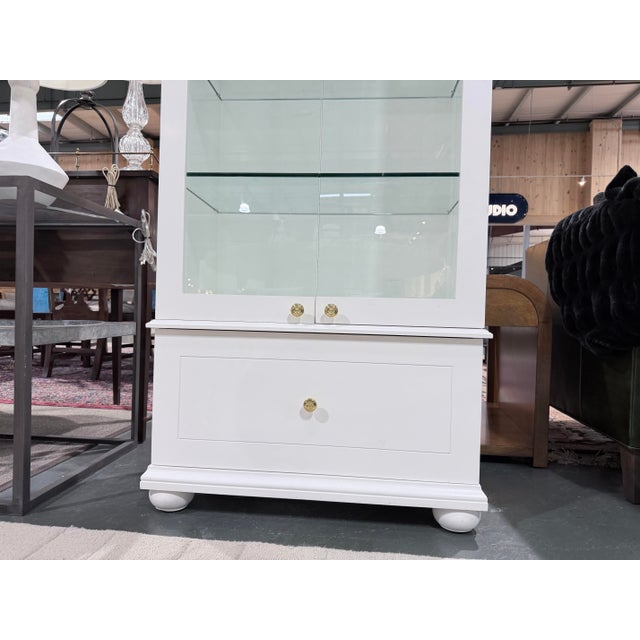 Coastal Elegant White Glazed Curio Display Cabinet For Sale - Image 3 of 11