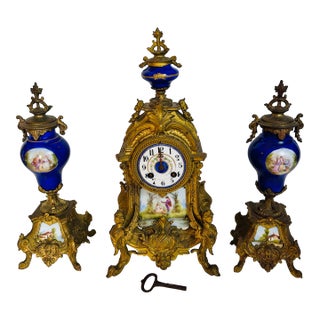 French Sevres-Style Porcelain and Ormolu Click Garniture Set [3 PCs] For Sale