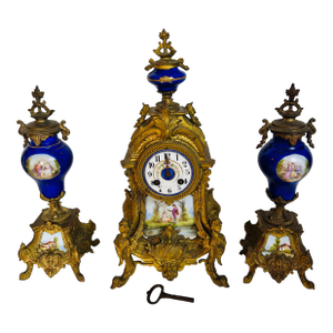 French Sevres-Style Porcelain and Ormolu Click Garniture Set [3 PCs]
