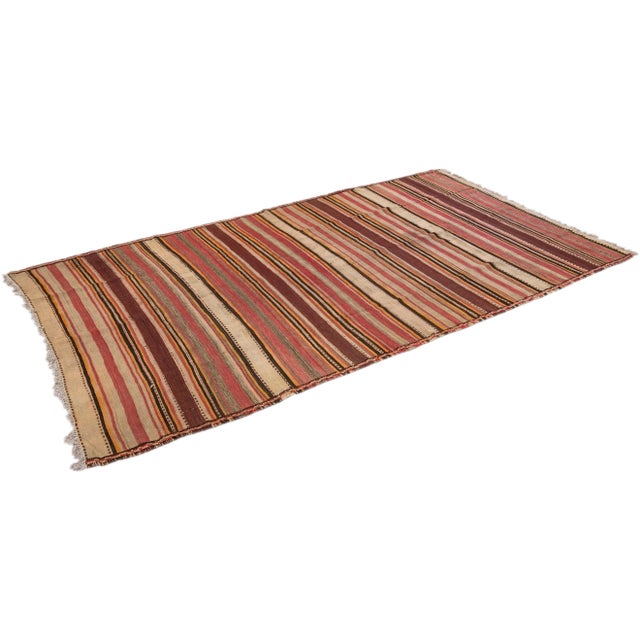Beige Mid-20th Century Turkish Kilim Beige Handmade Stripes Wool Rug For Sale - Image 8 of 10