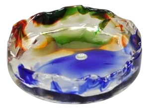 Vintage Mid Century Modern Italian Murano Blue Green Art Glass Ashtray Catchall