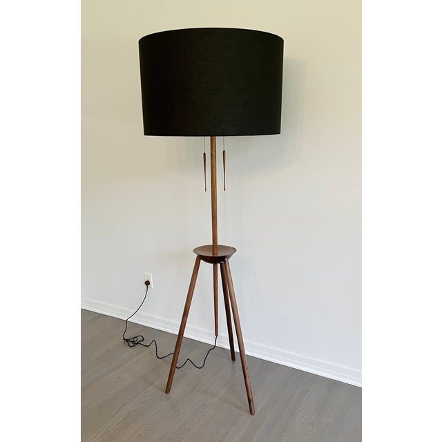 Contemporary BDDW Tripod Floor Lamp in Claro Walnut With Black Linen Shade For Sale - Image 3 of 10