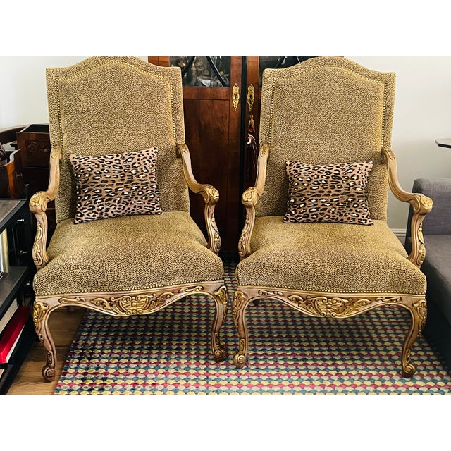 1960s Spec Pair of Large Lounge Berger Chairs With Gold Wash For Sale - Image 11 of 12