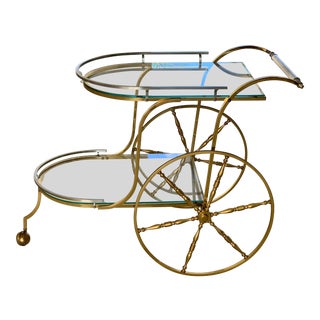 20th Century French Brass & Glass Tea Serving Cart For Sale