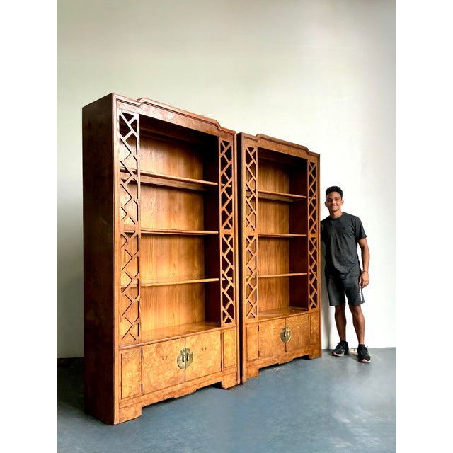 Vintage Boho Thomasville Burl Fretwork Etagere - A Pair For Sale - Image 10 of 12