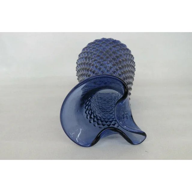 Diamond Point Pattern Blue Glass Pitcher Decanter Formed Spout Vase For Sale In Miami - Image 6 of 11