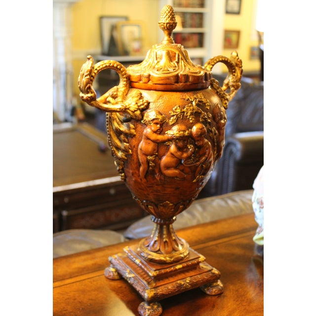 Ornamental & Decorative Materials Maitland-Smith Neoclassical Urn Putti Cherub Bacchnalian 17" For Sale - Image 7 of 7