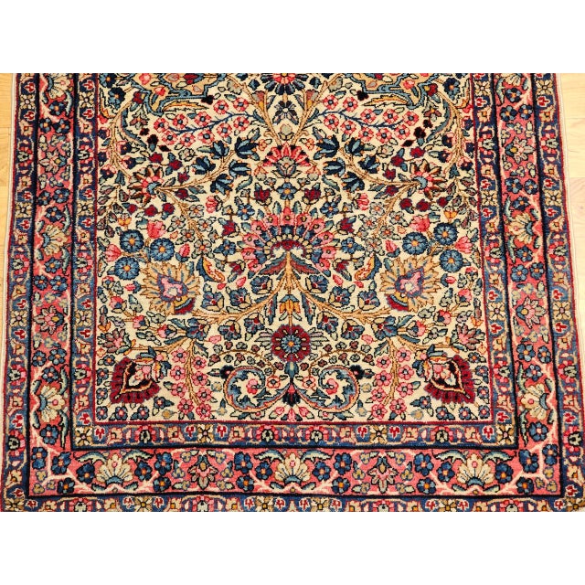 Textile Vintage Persian Kerman Lavar Rug, Hand-Knotted Wool, Floral Pattern, Ivory & Blue, 3x5 For Sale - Image 7 of 12