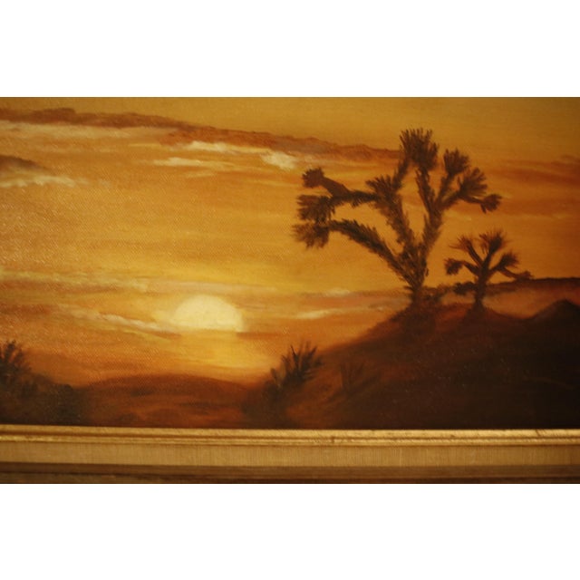 Wood Original Landscape Oil Painting Depicting a Desert Sunset and Joshua Trees, Circa 1960s in Wood and Gold Frame For Sale - Image 7 of 17