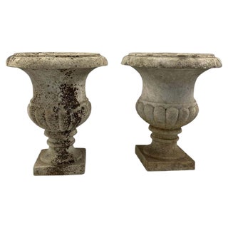19th Century Carrara Marble Campana Urns, Set of 2 For Sale