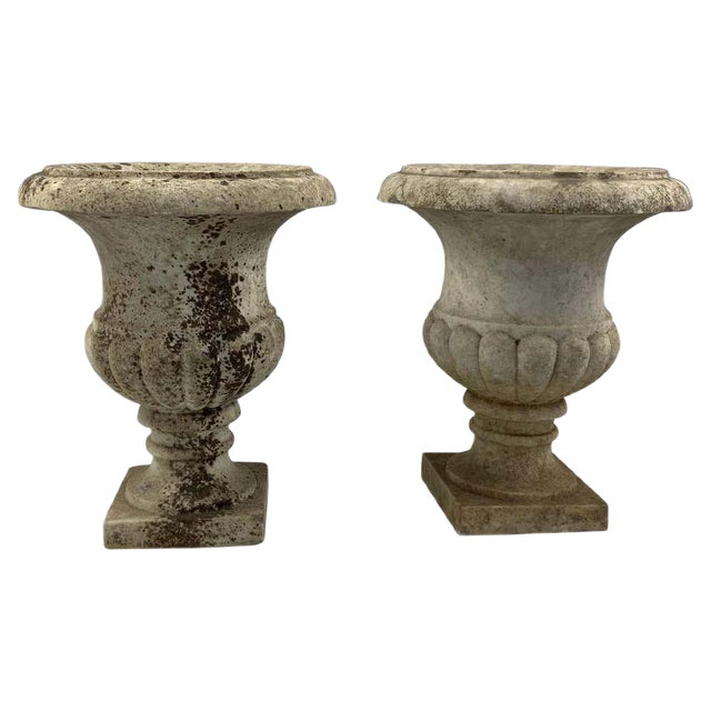19th Century Carrara Marble Campana Urns, Set of 2 For Sale