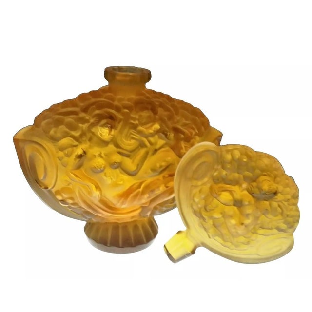 Art Nouveau Vintage Czech Bohemia Art Glass Perfume Bottle With Nude Lady, Putti, and Grapes For Sale - Image 3 of 9