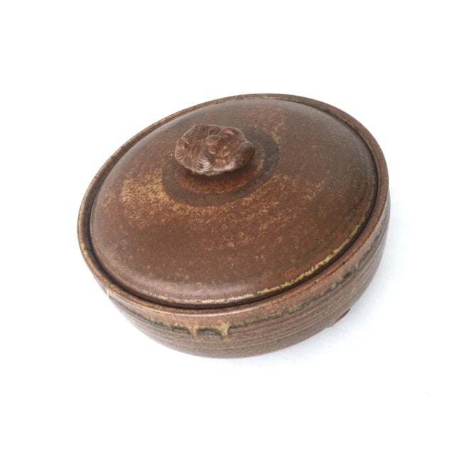 Brown Vintage Studio Pottery Dutch Oven Soup Tureen with Face Handle For Sale - Image 8 of 13