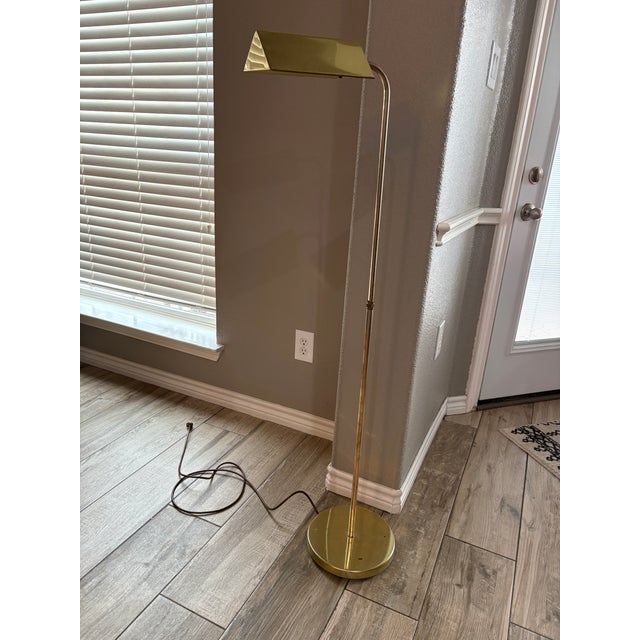 1970s Heavy Brass Adjustable Height Floor Lamp MCM “Pharmacy Lamp” For Sale In Dallas - Image 6 of 12