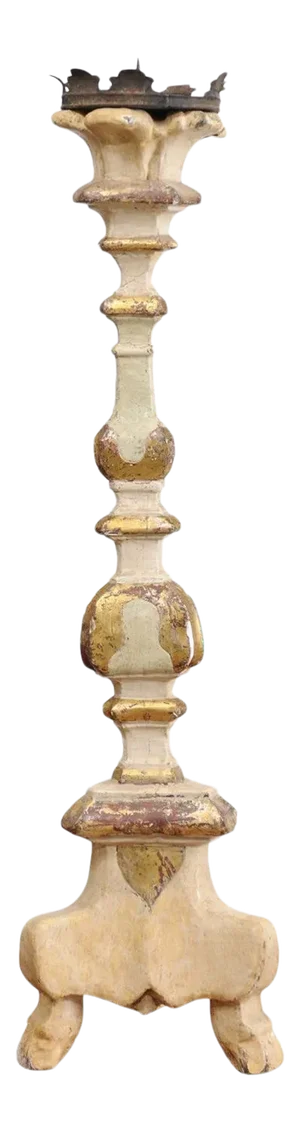 Italian 18th Century Painted Wood Candlestick from Tuscany with Gilt Accents