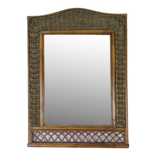 Vintage Woven Basket Weave Style Bamboo Wall Mirror For Sale