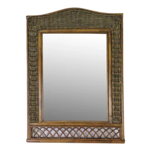 Vintage Woven Basket Weave Style Bamboo Wall Mirror