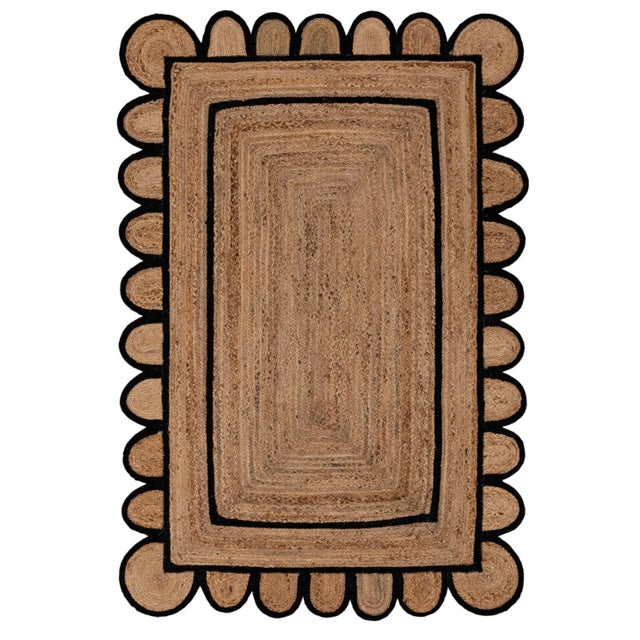 2'x4' Black Trim Jute Scallop Braided Handmade Rug For Sale - Image 12 of 12